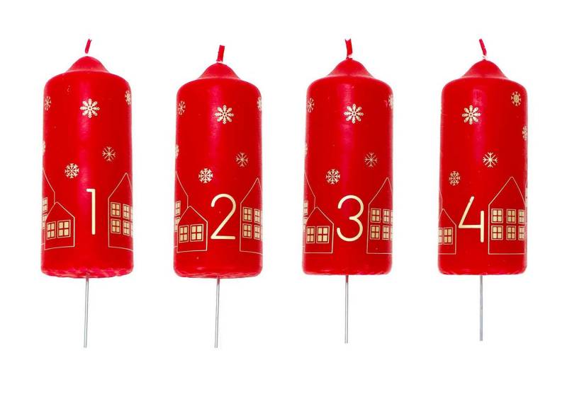 Bubble-Store Adventskerze 4-er Set Weihnachtskerzen, Adventskranzkerzen (Stumpenkerze 4x 100g, Brenndauer ca. 15 Std), Weihnachtskerzen nummeriert von 1 bis 4 von Bubble-Store