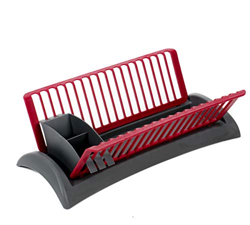 Bubble-Store Geschirrabtropfgestell für Gläser, Teller und Besteck, Abtropfgestell (L) ca. 45,5 cm, Grau/Rot von Bubble-Store
