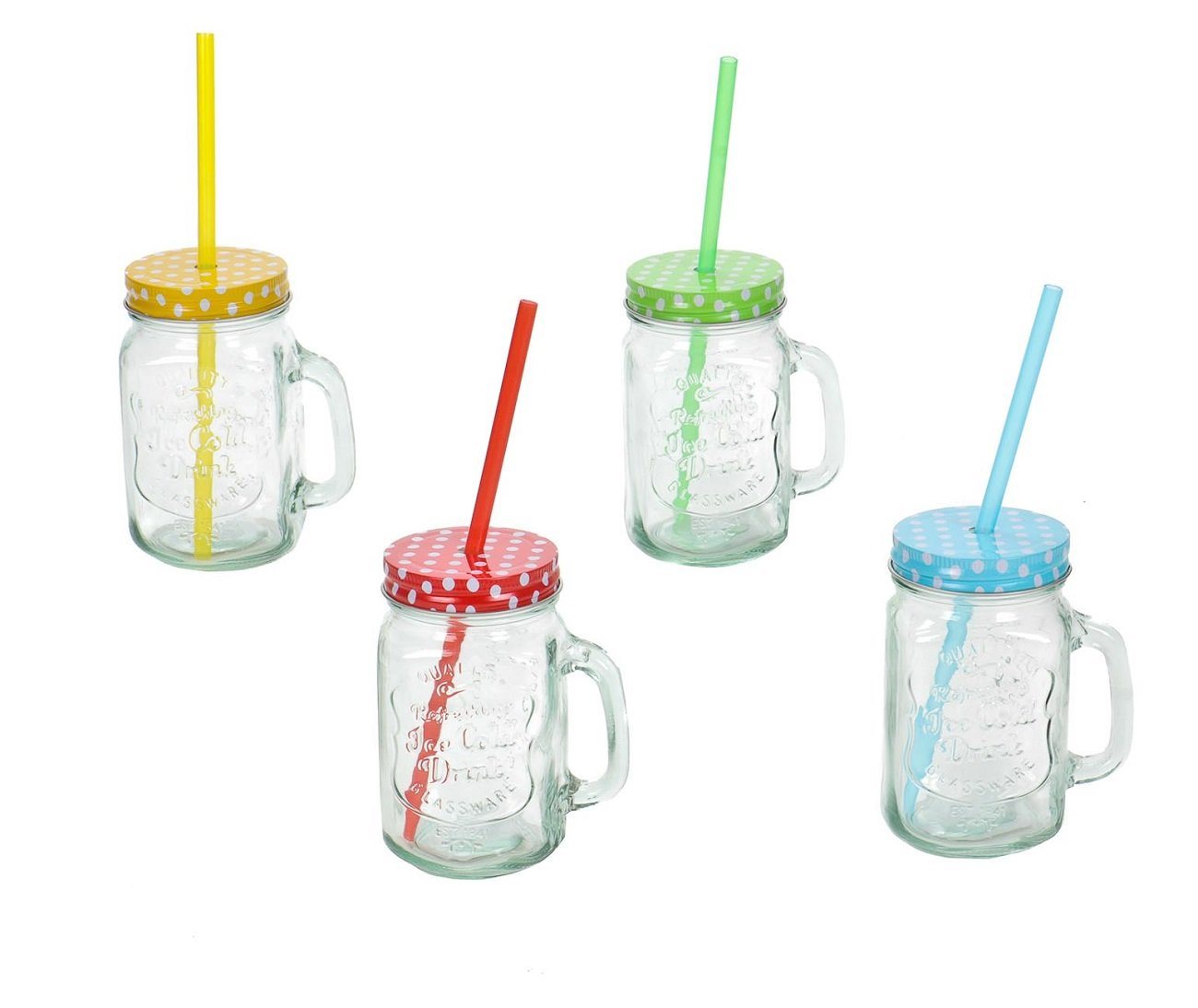 Bubble-Store Gläser-Set 4er Set, Glas, Trinkgläser mit Schraubdeckel,Trinkhalm von Bubble-Store