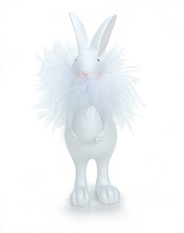 Bubble-Store Osterhase Figur (Oster Deko Figur), Osterhase weiß mit Federkragen und Osterei von Bubble-Store