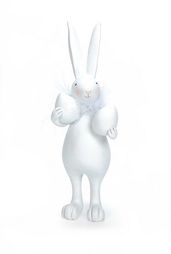 Bubble-Store Osterhase Osterfigur (Oster Deko Figur), Osterhase weiß mit Federboa und 2 Ostereiern von Bubble-Store