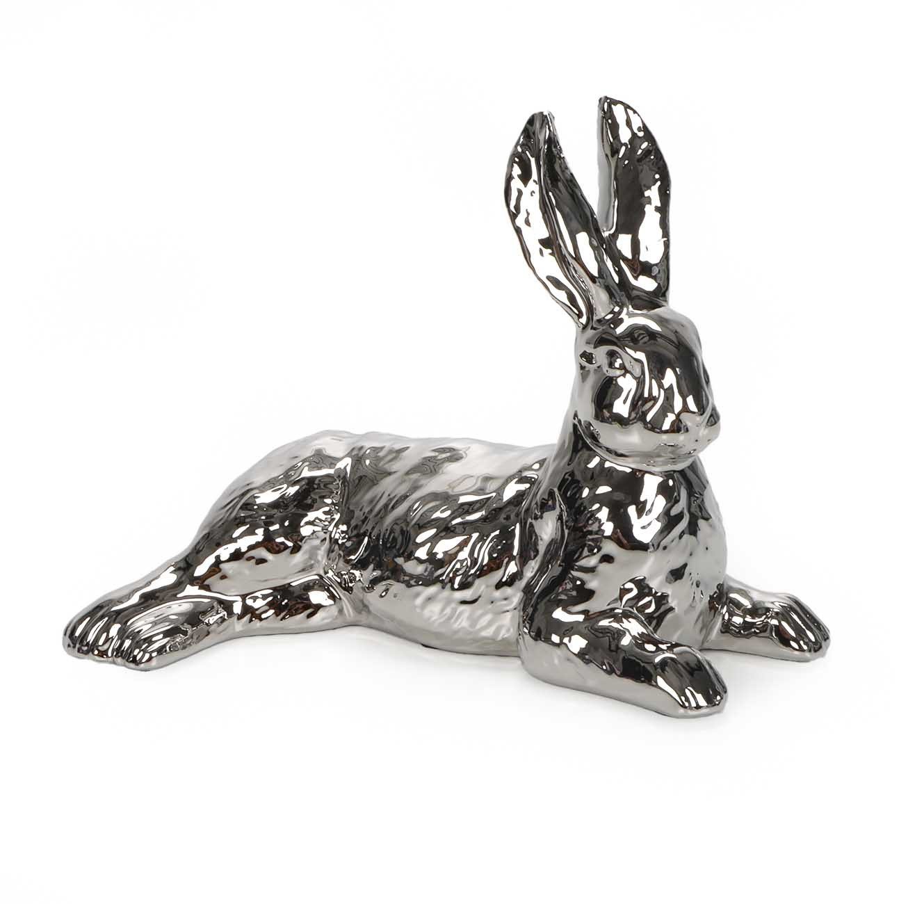 Bubble-Store Osterhase Osterfigur (Oster Deko Figur), silberner Osterhase mit dekorativer Fellzeichnung von Bubble-Store