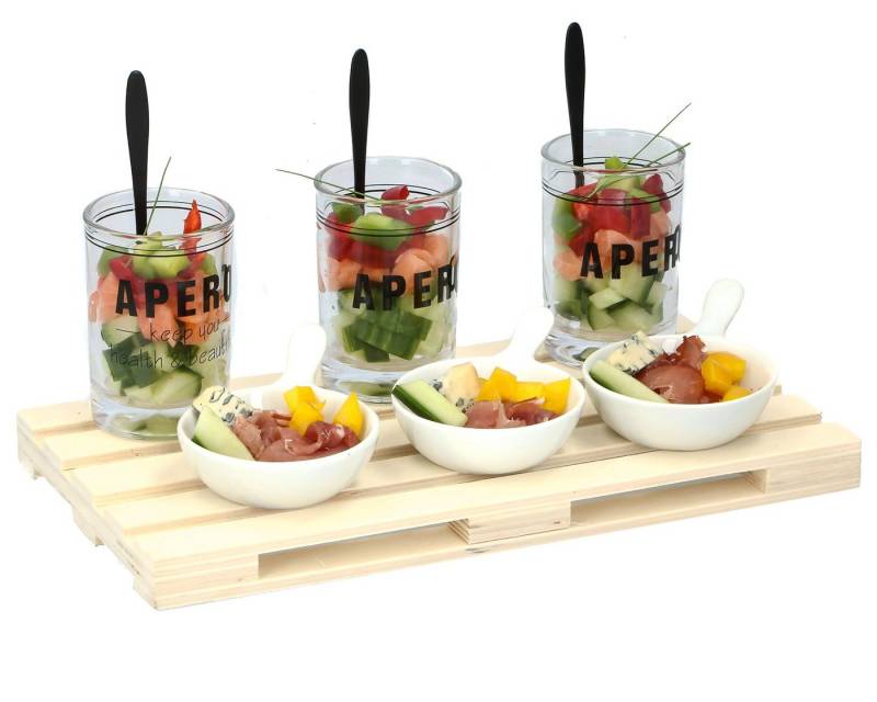Bubble-Store Snackschale Snackschale Vorspeisen Set, Holz, Glas, Keramik, (Tablett, Schalen, Gläser), 10-teiliges Servier Set von Bubble-Store