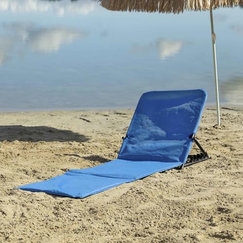 Bubble Store Strandmatte gepolstert, mit 5-Fach Verstellbarer Rückenlehne, Strandliege faltbar mit praktischen Tragegriff, Rückenlehne mit 2 Taschen für Kleinutensilien (Blau) von Bubble Store