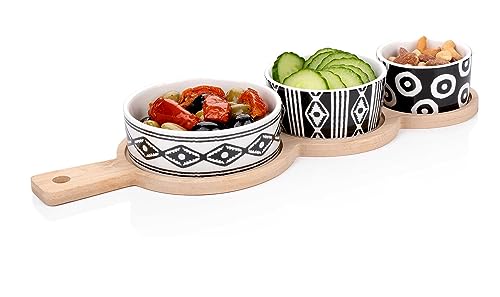 Bubble Store Tapas-Set, 4 Teile, Servier-Set mit 3 verschiedenen Keramik-Schalen, schwarz-weiß gemustert, spülmaschinenfest und Mikrowelle geeignet plus Bambus-Tablett Bubble Store Tapas-Set, 4 Teile, Servier-Set mit 3 verschiedenen Keramik-Schalen, schwarz-weiß gemustert, spülmaschinenfest und Mikrowelle geeignet plus Bambus-Tablett von Bubble Store