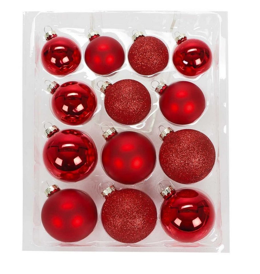 Bubble-Store Weihnachtsbaumkugel 3 Dekors, Hochglanz, Matt und Glitzer, 26 Echt-Glas Weihnachtskugeln 3 Größen Ø 5, 6, 7 cm von Bubble-Store