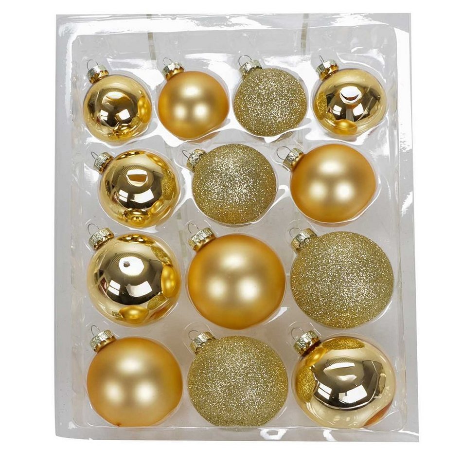 Bubble-Store Weihnachtsbaumkugel 3 Dekors, Hochglanz, Matt und Glitzer, 26 Echt-Glas Weihnachtskugeln 3 Größen Ø 5, 6, 7 cm von Bubble-Store