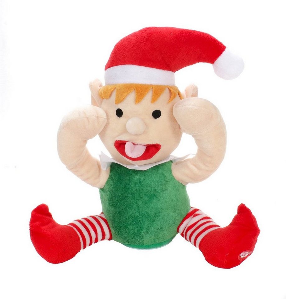 Bubble-Store Weihnachtsfigur Lustige Weihnachtsfigur mit Bewegung und Ton, spielt auf Knopfdruck (Elf mit rausgestreckter Wackelzunge, während die Hände vor die Augen und zurück gehen), Weihnachtself Figur mit Jingle Bells Musik von Bubble-Store