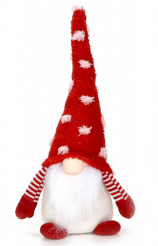 Bubble-Store Weihnachtsfigur Weihnachtswichtel sitzend rot/weiß (Wichtel mit Bart und Plüsch-Zipfelmütze), Wichtel Weihnachtsfigur von Bubble-Store