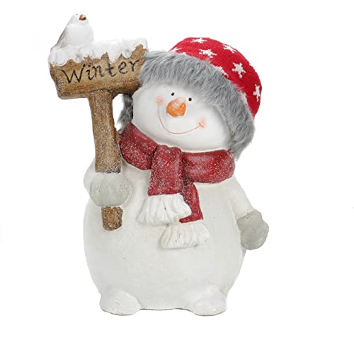 Bubble-Store Weihnachtsfigur glitzernder Schneemann mit Kunsthaaren und echter Strickmütze, Indoor freistehende weihnachtliche Dekofigur, ca. 37.5 cm groß von Bubble-Store