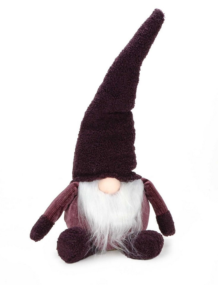 Bubble-Store Weihnachtsfigur lila Weihnachtswichtel sitzend (Wichtel mit Bart und Plüsch-Zipfelmütze), Wichtel Weihnachtsfigur von Bubble-Store