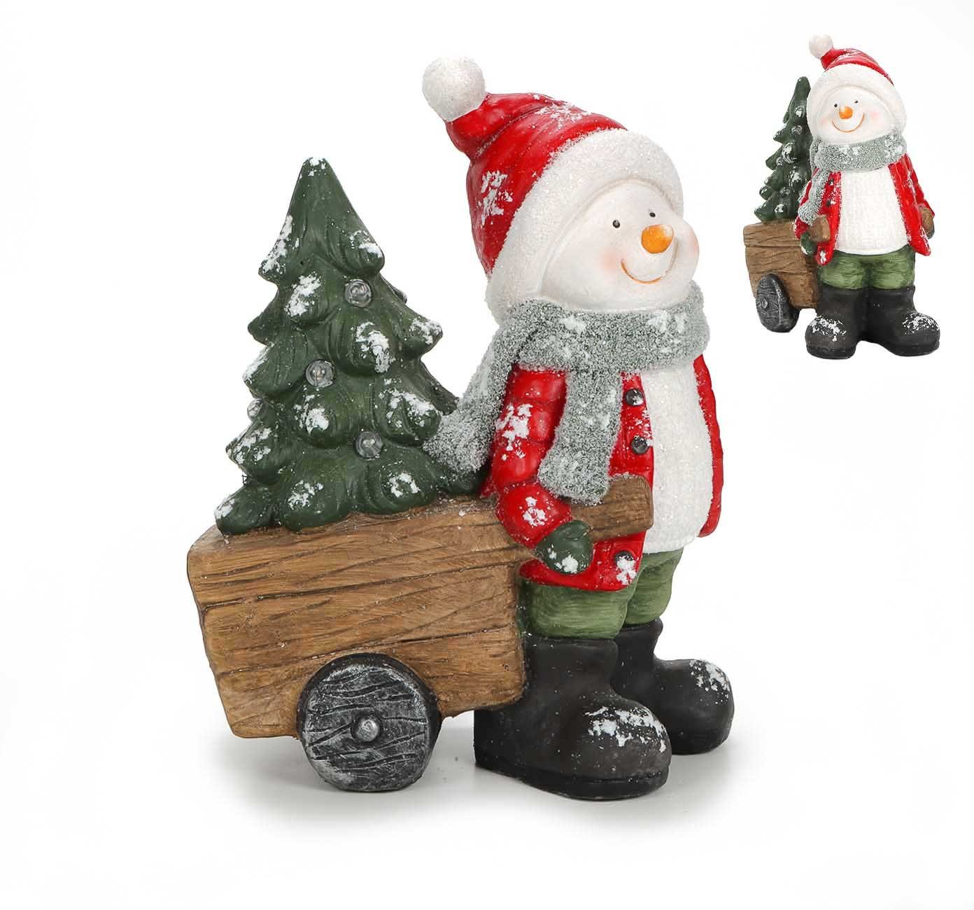 Bubble-Store Weihnachtsfigur mit Beleuchtung (Schneemann mit Handwagen), Weihnachtsfigur Schneemann von Bubble-Store