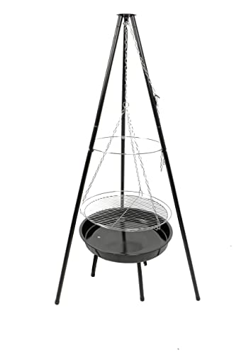 Schwenk-Grill mit Feuerschale, Dreibein Holzkohlegrill, Höhe ca. 150 cm, Grillfläche und Feuerschale je Ø ca. 52 cm Black von Bubble Store