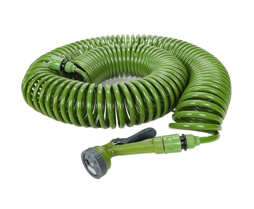 Spiral-Gartenschlauch-Set plus Sprühkopf mit Multifunktionsdüse, 5 Funktionen, 2 Schlauch-Anschlüsse, 1 Universalleitungsanschluss, (L) flexibel von ca. 1,60-30 m von Bubble Store