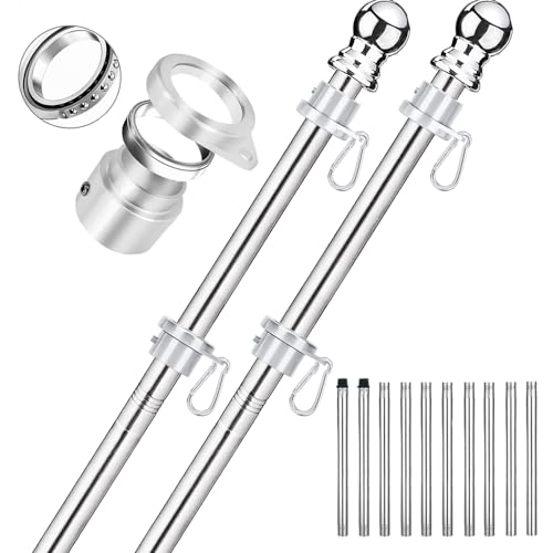 Bubblythe Fahnenmast-Set, kein Verheddern, 1,8 m Fahnenmast ohne Verheddern, Aluminium-Fahnenmast aus Edelstahl, 2,5 cm Fahnenmast für das Haus im Freien, silberner Fahnenmast (1,8 m, 10 Abschnitte, von Bubblythe