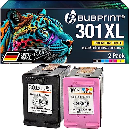 Bubprint 2 Druckerpatronen kompatibel als Ersatz für HP 301 XL für Envy 4500 4504 5530 5532 5534 DeskJet 1050 1050a 1510 2510 2050 2540 2544 2549 3050 3050A 3055A OfficeJet 2620 2622 4630 4632 von Bubprint