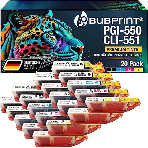 Bubprint 550XL 551XL 20 Druckerpatronen kompatibel als Ersatz für Canon PGI-550 CLI-551 XL für Pixma IP7200 IP7250 IX6850 IP8750 MG5450 MG5550 MG5650 MG6450 MG6650 MG7150 MG7550 MX725 MX920 MX925 von Bubprint