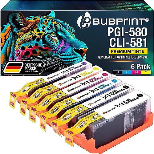 Bubprint 6 Druckerpatronen kompatibel als Ersatz für Canon PGI-580 CLI-581 XL Pixma TS8100 TS8150 TS8151 TS8152 TS8200 TS8250 TS8251 TS8252 TS8350 TS8351 TS8352 TS 9120 9150 9155 mit Fotoblau von Bubprint