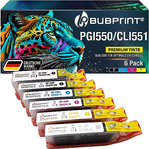 Bubprint 6 Druckerpatronen kompatibel als Ersatz für Canon PGI-550 CLI-551 XL für Pixma IP7220 IP7240 IP8700 IP8720 IP8750 MG6300 MG6350 MG6420 MG7100 MG7120 MG7150 MG7500 MG7550 Multipack von Bubprint