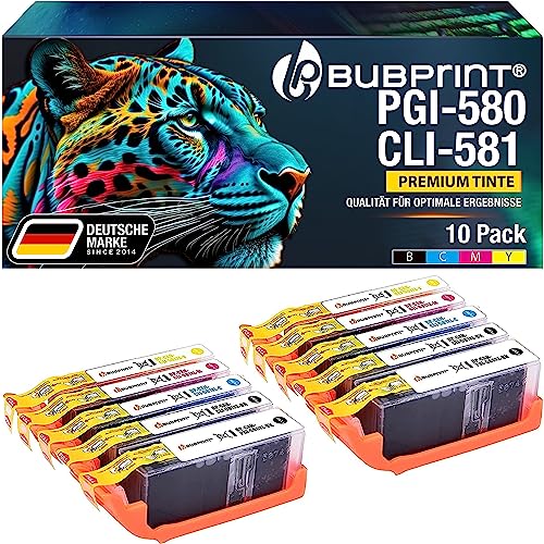 Bubprint PGI-580 CLI-581 XL 10 Druckerpatronen kompatibel als Ersatz für Canon Pixma TR7550 TR8500 TR8550 TS6100 TS6150 TS6151 TS6250 TS705 TS8150 TS8151 TS8250 TS9150 TS9155 TS9550 Multipack von Bubprint