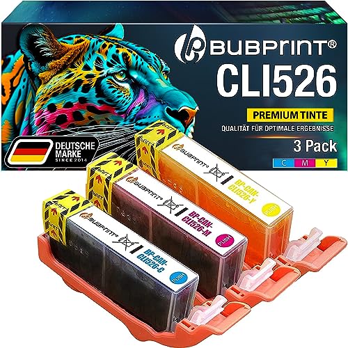 Bubprint 3 Druckerpatronen kompatibel als Ersatz für Canon CLI-526 CLI 526 für Pixma IP4850 IP4950 IX6550 MG5150 MG5250 MG5350 MG6150 MG6250 MG8150 MG8250 C M Y von Bubprint
