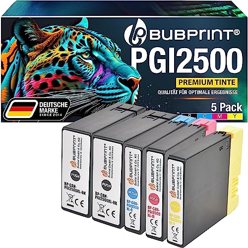 Bubprint 5 Druckerpatronen kompatibel als Ersatz für Canon PGI-2500XL PGI-2500 XL für Maxify iB4050 iB4150 MB5000 MB5050 MB5100 MB5150 MB5155 MB5300 MB5350 MB5400 MB5450 MB5455 BK/C/M/Y von Bubprint