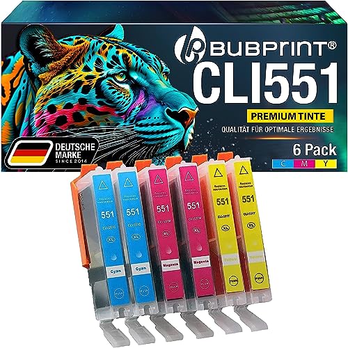 Bubprint 6 Druckerpatronen kompatibel als Ersatz für Canon CLI-551 XL CLI-551XL für Pixma IP7200 IP7250 IX6850 IP8750 MG5450 MG5550 MG5650 MG6350 MG6450 MG6650 MG7150 MG7550 MX725 MX920 MX925 von Bubprint