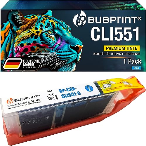 Bubprint Druckerpatrone kompatibel als Ersatz für Canon CLI 551 XL C CLI-551XL 551XL für Pixma IP7250 IP8750 IX6850 MG5450 MG6450 MG6650 MG7550 MX920 MX925 Cyan von Bubprint