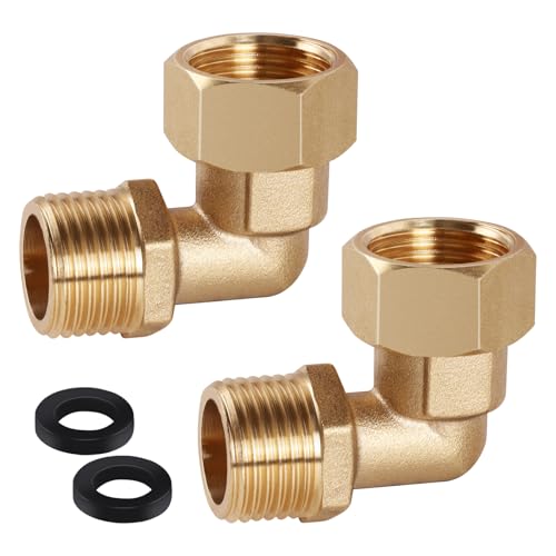 Bubuny Messing Beweglich Verschraubung 2 Stk., 1/2 Zoll 90° Messing Winkel, DN15 90 Grad Winkel für Wasserschlauch Verbinder, Fittings Winkelverschraubung für Wasserinstallationen von Bubuny
