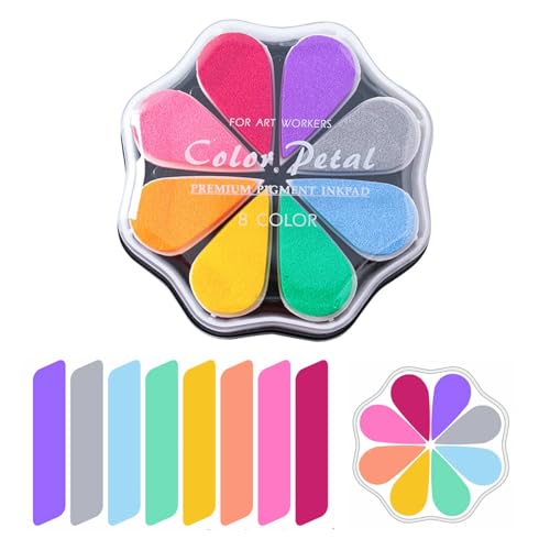 Bubuny Stempelkissen Bunt Blütenblätter Ink Pad 8 Farbe, Fingerstempelfarbe Bunt Abwaschbar Stamp Pad für Papier Handwerk,Fingerabdruck Leinwand Hochzeit,Scrapbook von Bubuny