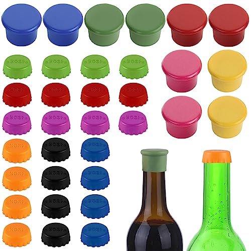Silikon Kronkorken, 34 Stück Flaschenverschluss Weinflasche Caps Bunt Bierflaschenverschluss, Wiederverwendbare 100% BPA-frei Flaschenverschluss Bierflaschen für Bier, Glasflaschen von Bubuny
