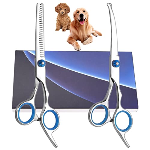 Hunde Scheren, Gebogene Schere Hund Fellschere Für Hunde, Hund und Katze Sicherheit Runde Spitze Grooming Schere, Edelstahl-Fellschere für Hunde und Katzen (Scherenset) von Bubuxy