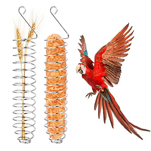 Bubuyun 2 Stück Papageien Spieß Fruchthalter Vogel Spiral Feeder Vogel Fruchthalter Edelstahl Papagei Obst- und Gemüsehalter Fleisch Lebensmittel Stick Halter Interessant Futterhäuschen für Vögel von Bubuyun