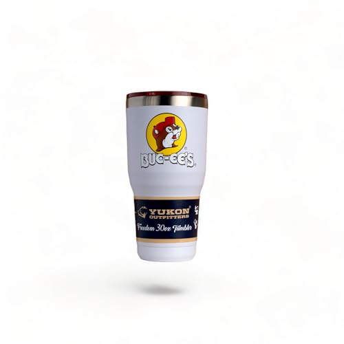 Buc-ee's White Yukon Outfitters Edelstahlbecher, doppelwandig, vakuumisoliert, Schiebedeckel, Pulver-Finish, 850 ml von Buc-ee's