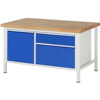 RAU Werkbank Serie 8000, 1 Doppel-Container, 1 Flügeltür, HxBxT 840-1.040 x 1.500 x 900 mm, 2 x 90%-Auszug-Schubladen von RAU