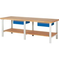 RAU Werkbank Serie 7000, 1 Buche-Massiv-Ablageboden, HxBxT 840 x 2.500 x 900 mm, 2 Schubladen 2 x 150 mm von RAU