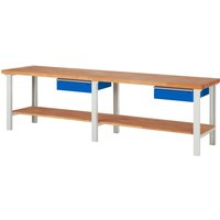 RAU Werkbank Serie 7000, 1 Buche-Massiv-Ablageboden, HxBxT 840 x 3.000 x 700 mm, 2 Schubladen 2 x 150 mm von RAU