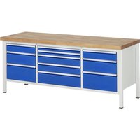 RAU Werkbank Serie 8000, 1 Dreifach-Container, HxBxT 840-1.040 x 2.000 x 700 mm, 11 Schublade 2 x 60, 4 x 120, 3 x 180, 2 x 240 mm, Schubladen-TK 75/100 kg von RAU