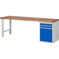 RAU Werkbank Serie 7000, 1 Container, HxBxT 890 x 2.500 x 700 mm, 2 x 90%-Auszug-Schubladen, 1 Flügeltür, 1 Fachboden von RAU