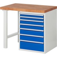RAU Werkbank Serie 7000, 1 Container, HxBxT 890 x 1.000 x 700 mm, 7 x 100%-Auszug-Schubladen, Schubladen-TK 100 kg von RAU