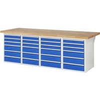 RAU Werkbank Serie 7000, 4 Container, HxBxT 840 x 2.500 x 900 mm, 24 x 100%-Auszug-Schubladen von RAU