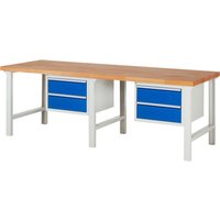 RAU Werkbank Serie 7000, 2 Container, HxBxT 840 x 2.500 x 900 mm, 4 x 90%-Auszug-Schubladen 4 x 180 mm von RAU