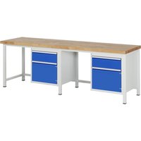 RAU Werkbank Serie 8000, 2 Container, 2 Flügeltüren, HxBxT 840-1.040 x 2.500 x 700 mm, 2 x 100%-Auszug-Schubladen von RAU