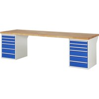 RAU Werkbank Serie 7000, 2 Container, HxBxT 840 x 3.000 x 900 mm, 12 x 100%-Auszug-Schubladen 6 x 90 mm, 6 x 150 mm von RAU