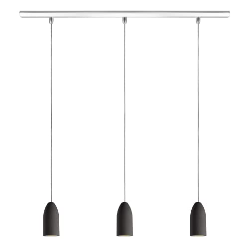 Buchenbusch urban design 3er Pendelleuchte Esstisch dark edition, Beton Deckenlampe mit Textilkabel Silber, Küchenlampe hängend von Buchenbusch urban design