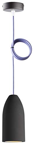 Buchenbusch urban design Betonlampe dark edition 7,5 x 16 cm, Deckenlampe einflammig, LED Pendelleuchte mit Textilkabel Flieder, Hängelampe Esstisch Küche Wohnzimmer, Baldachin schwarz von Buchenbusch urban design
