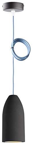 Buchenbusch urban design Betonlampe dark edition 7,5 x 16 cm, Deckenlampe einflammig, LED Pendelleuchte mit Textilkabel Light Blau, Hängelampe Esstisch Küche Wohnzimmer, Baldachin schwarz von Buchenbusch urban design