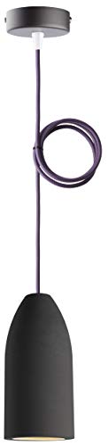 Buchenbusch urban design Betonlampe dark edition 7,5 x 16 cm, Deckenlampe einflammig, LED Pendelleuchte mit Textilkabel Violett hell, Hängelampe Esstisch Küche Wohnzimmer, Baldachin schwarz von Buchenbusch urban design