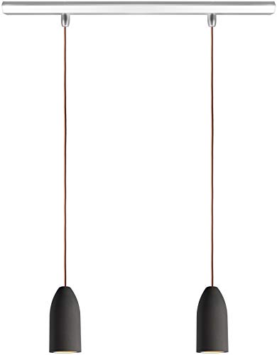 Buchenbusch urban design Deckenlampe zweiflammig dark edition, Wohnzimmerlampe hängend mit Textilkabel Braun, Deckenlampe Küche aus Beton von Buchenbusch urban design