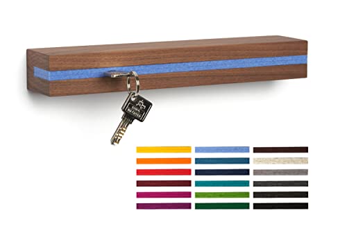 Buchenbusch urban design Schlüsselbrett Nussbaum, Filzeinlage Light-Blau (72 Varianten), Schlüsselhaken Holz, Schlüsselhalter, aus einem Stück, kein Leimholz von Buchenbusch urban design